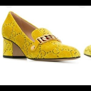 Authentic Gucci YELLOW Velvet Gg Loafers Pumps